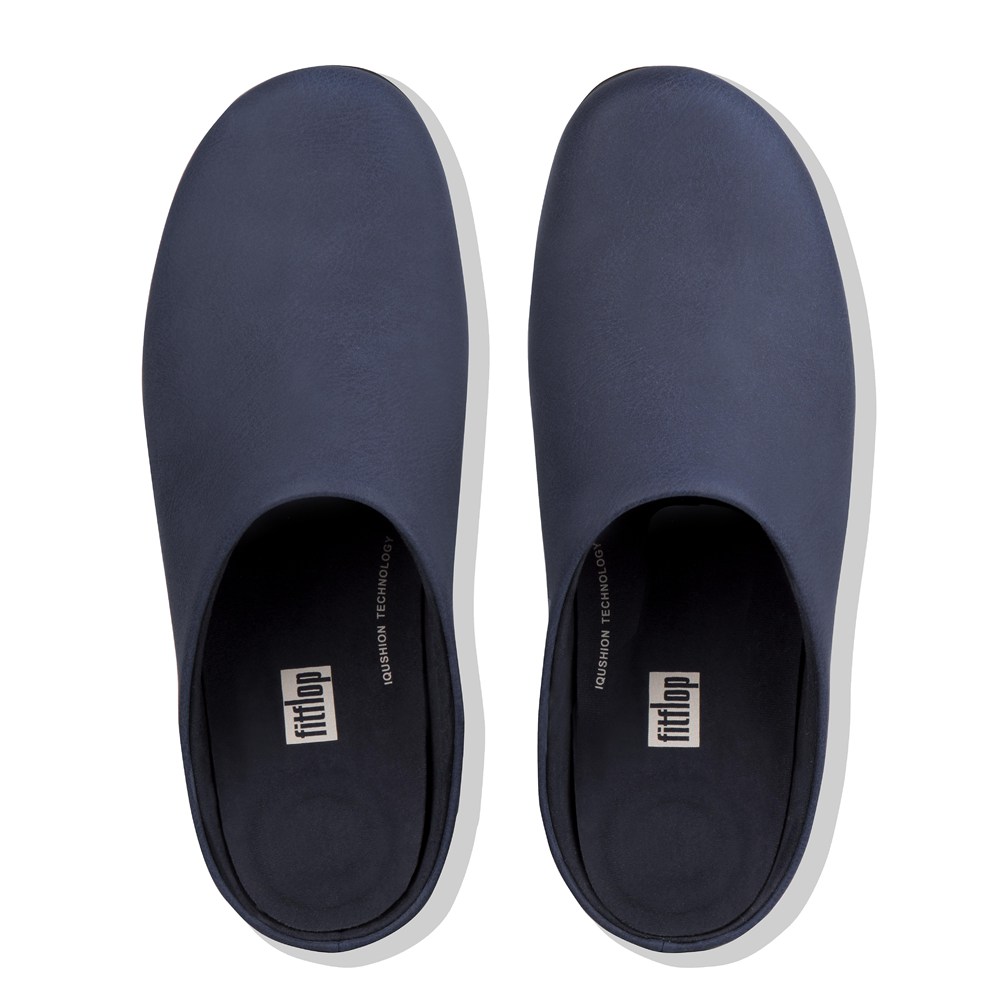 Fitflop Mens Slippers Navy - Shove Leather Mule - 72GDVCZPI